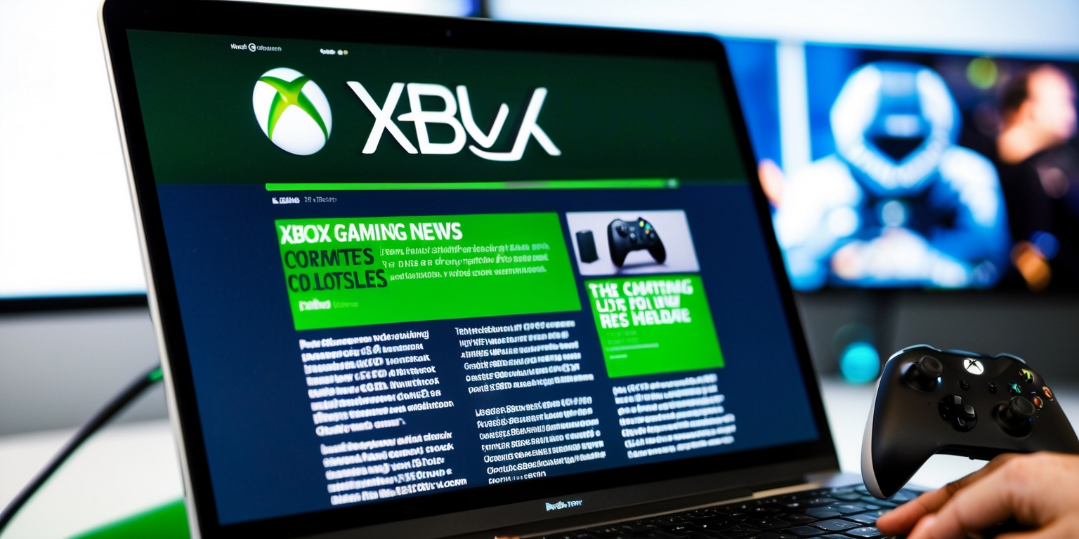 A high-contrast color photograph of a computer screen displaying a news article about Xbox on a popular gaming website, with a bold headline in a modern sans-serif font, the Xbox logo prominently featured in green and silver, and a background image of a person holding an Xbox controller with a blurred gaming setup, the article's text is in a clean and readable font with a mix of short and long paragraphs, the color scheme is predominantly dark blues and whites, with accents of green, the overall aesthetic is sleek and futuristic, with a focus on showcasing the latest Xbox news and updates.