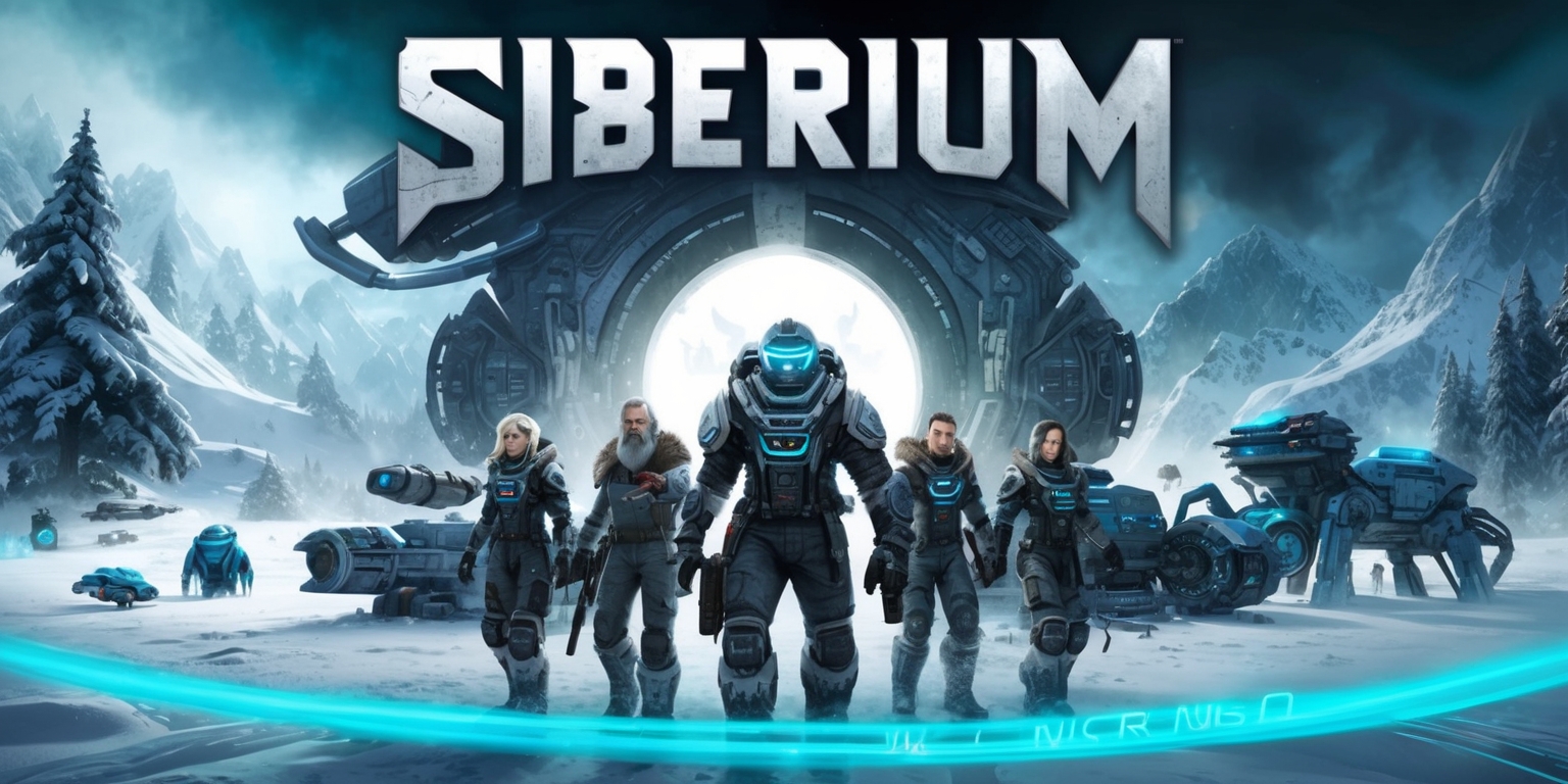A futuristic sci-fi themed illustration of the Siberium game, set in a icy, snow-covered landscape with towering mountains and frozen trees, featuring a mix of sleek, high-tech machinery and ancient, mysterious alien artifacts, with a predominantly blue and white color scheme, and a sense of eerie, otherworldly lighting, including a massive, ominous portal in the background, and in the foreground, a group of brave, rugged explorers, with diverse facial features, and unique attributes, such as futuristic goggles, and advanced weaponry, with a bold, gritty font displaying the game's logo, in a metallic, silver color, at the top of the image, and a tagline written in a curved line, in a bright, electric blue color, at the bottom of the image.