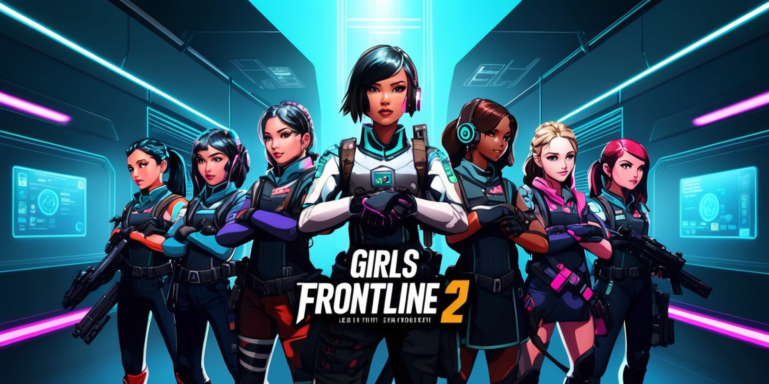 A futuristic, high-tech illustration featuring a group of girls, each with unique personalities and designs, standing in a sleek, modern laboratory setting, surrounded by advanced machinery, holographic screens, and neon-lit interfaces, inspired by the Girls Frontline 2 game, with bold, vibrant colors and sharp, crisp lines, highlighting their determination and camaraderie, with a mix of short and long hair, varying skin tones, and expressive facial features, some with striking accessories like goggles or headsets, and possibly subtle hints of battle damage or equipment straps, set against a dark, gradient blue background, with hints of metallic sheen and subtle, neon-lit accents, capturing the essence of the game's blend of sci-fi, action, and strategy.