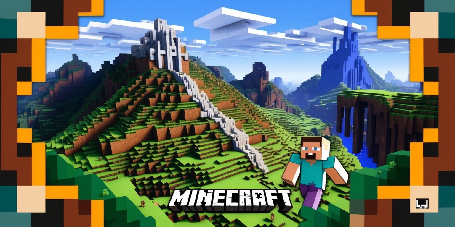 A vibrant and detailed digital illustration of the Minecraft game, showcasing a vast blocky landscape with rolling hills, deep caves, and majestic structures, set against a bright and colorful sky with fluffy white clouds, featuring iconic characters such as Steve and Creeper, with a mix of earthy tones, blues, and greens, in a stylized pixelated art style, with a sense of depth and dimensionality, and a layout that balances exploration and adventure, with bold lines and textures, and a framing that draws the viewer into the immersive world of Minecraft.